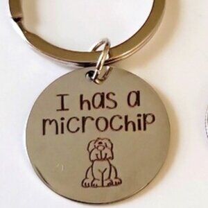 🟢3/$15 Pet Microchip Keychain Charm Engraved Stainless Steel Dog Tag OS